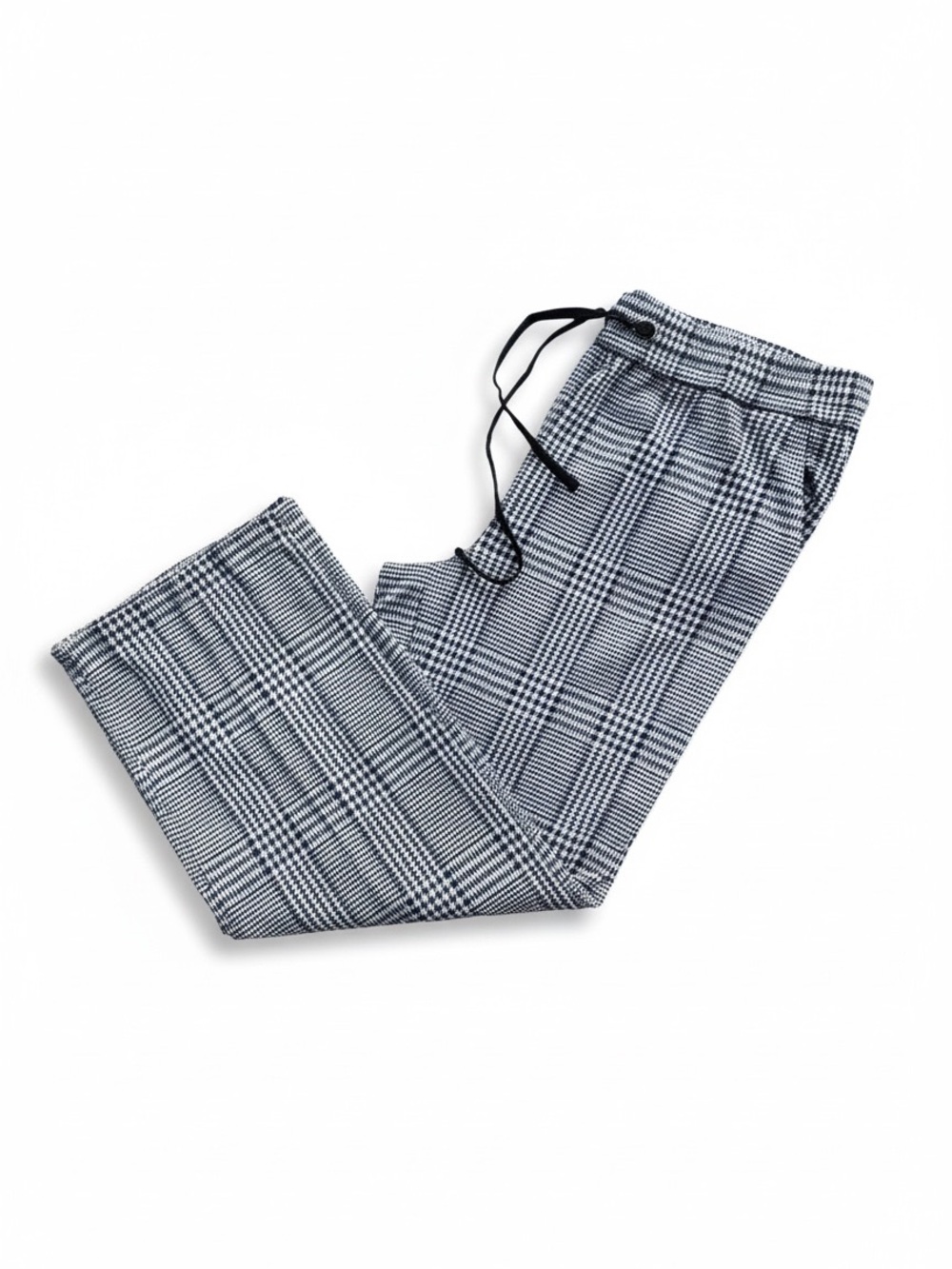 Plaid Drawstring Trousers - Black & White